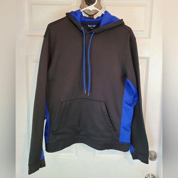 (1163) Sport-Tek Men's Classic Sports Hoodie, Size: Small Color: Black and Blue - Picture 3 of 16